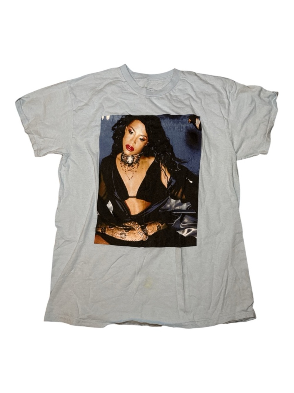 Aaliyah Light Blue Graphic T-shirt Size Medium